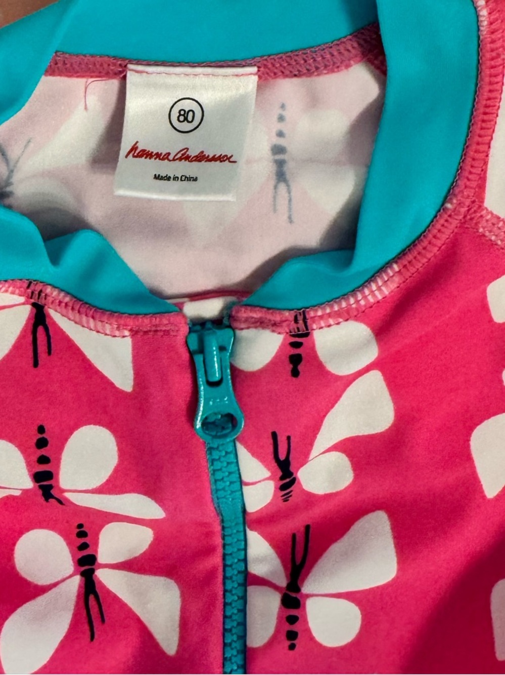 Hanna Andersson girls toddler long sleeve zip pink swimsuit - Picture 3 of 3